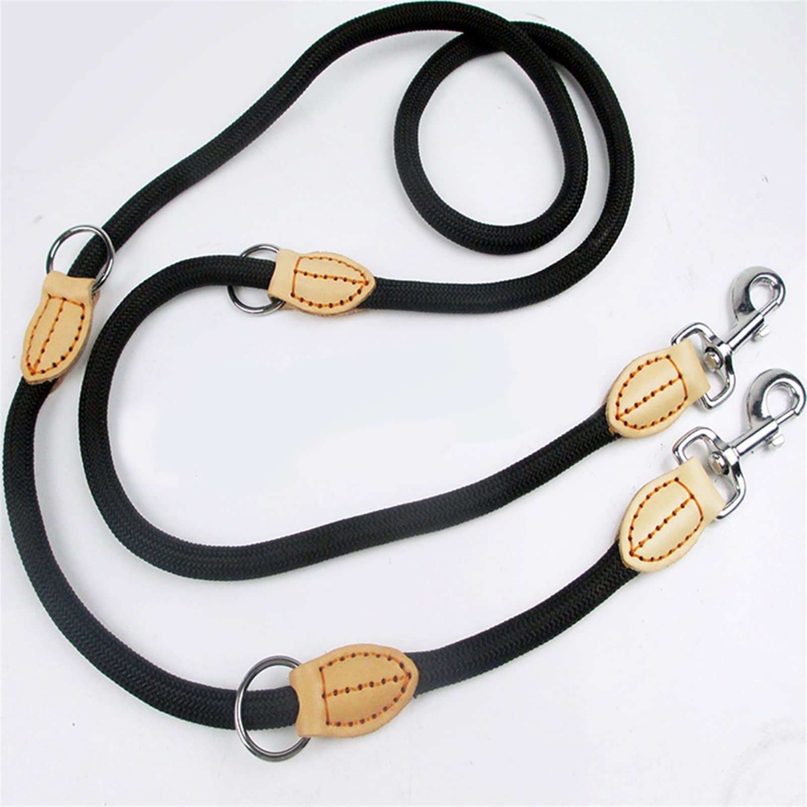 Multifunktions-Doppelleine Kettenhalsband Zwei Hundeleinen Nylon Verstellbare Lange Kurze Hundetrainingsleinen Hundezubehör (Color : Coffee, Size : L)