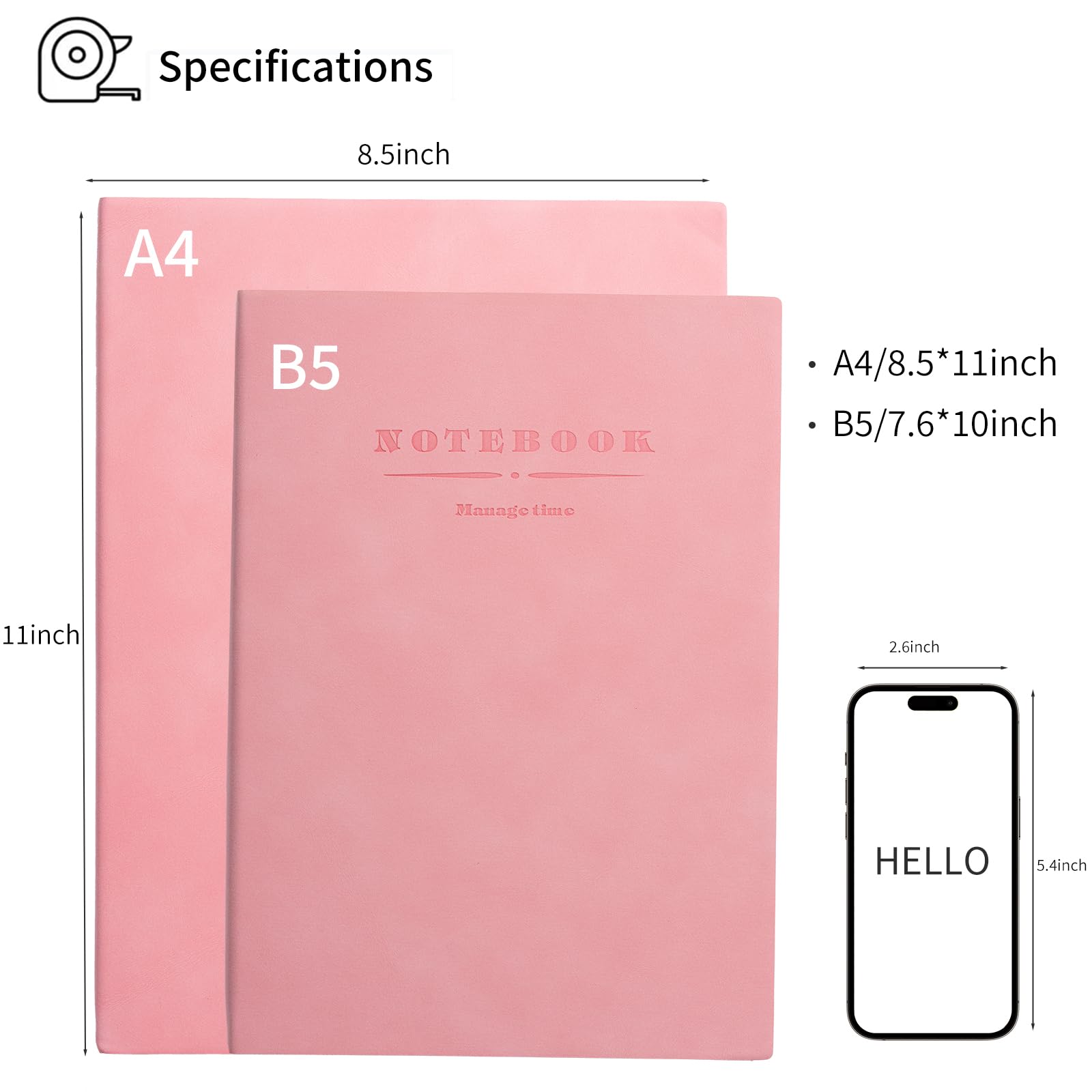 Carnet de notes 360 pages A4 avec papier épais doublé pour homme et femme, couverture souple pour le travail, la prise de notes, parfait pour le bureau, l'école, rose