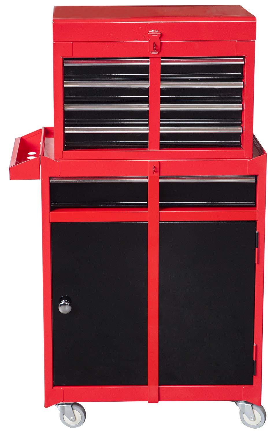 ROAD DAWG ATBT1204D-RB Torin Rolling Garage Workshop Tool Organizer: Detachable 4 Drawer Tool Chest with Large Storage Cabinet and Adjustable Shelf, Red/Black, 20.3" l x 11" w x 40.4" h