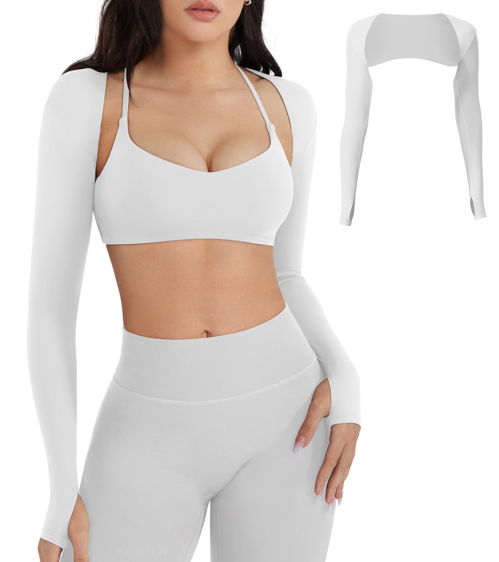YEOREO Women Crop Top Long Sleeve Bolero Open Front Workout Cropped Shirts Sports Shrug