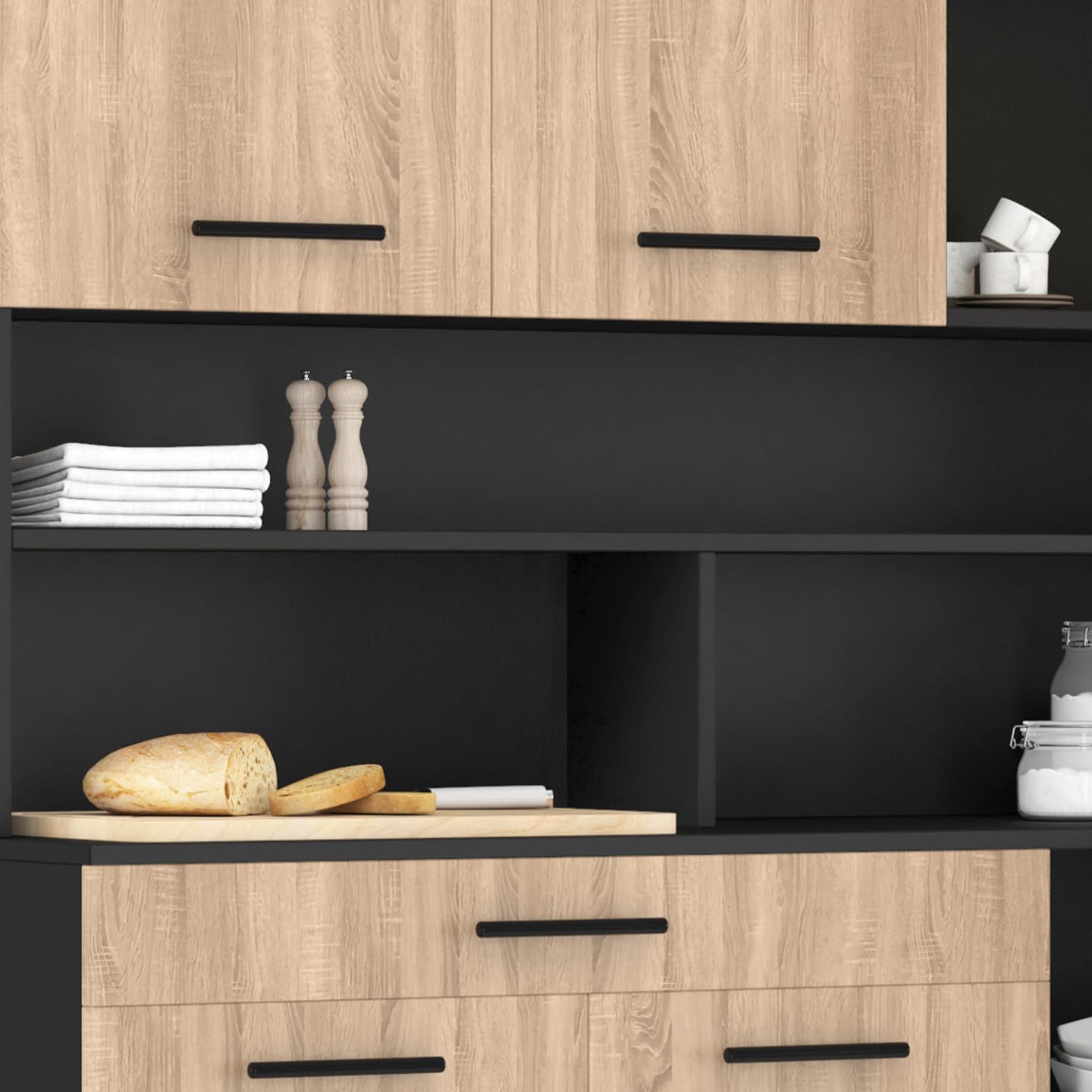 IDMarket - Buffet de Cuisine 120 cm CINA Noir et façon hêtre