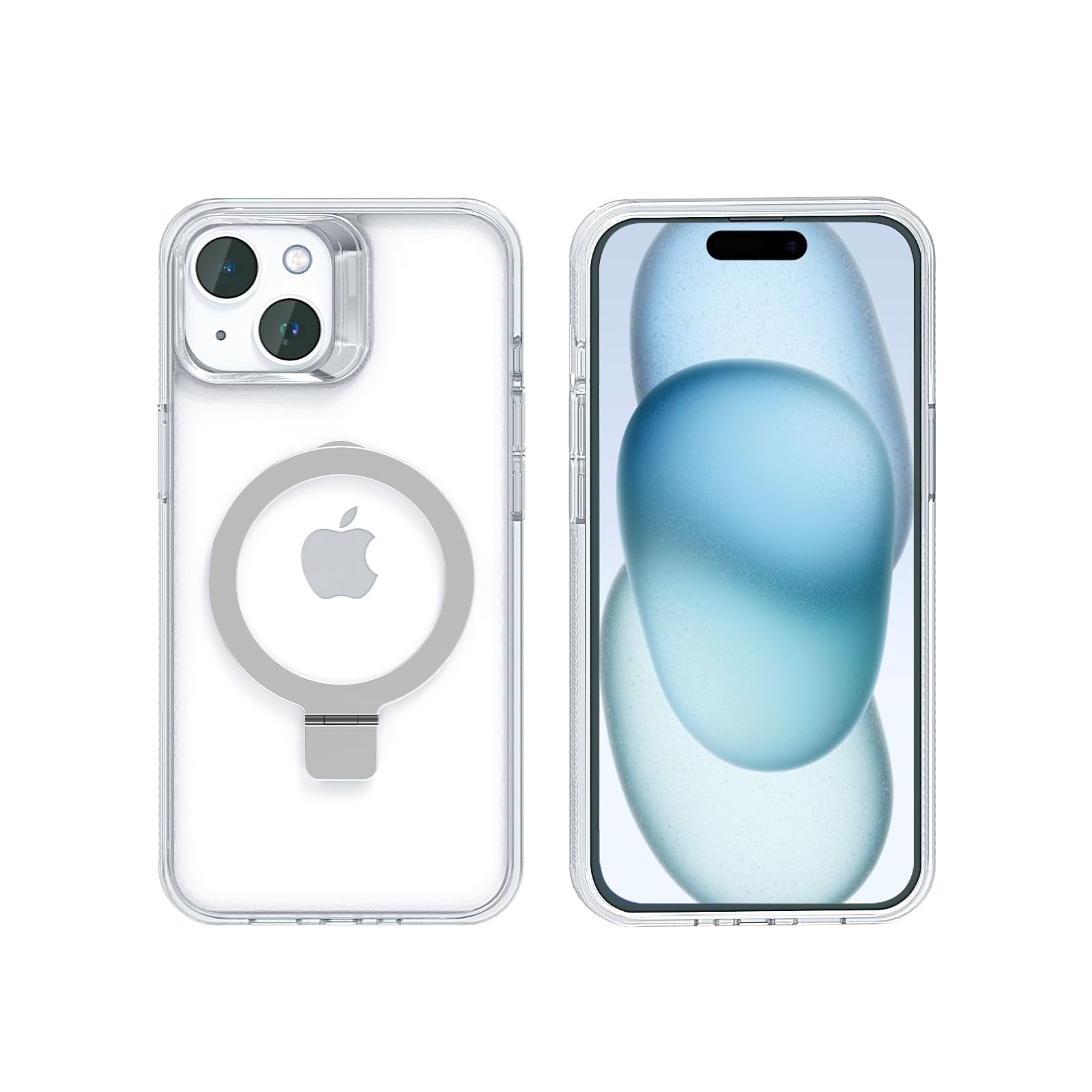 Vaucas-CI for iPhone 15 Plus Case with Stand Magnetic, [Compatible with MagSafe] Invisible Stand Clear Slim Shockproof Protective Phone Case 6.7 inch [Military Drop Protection]