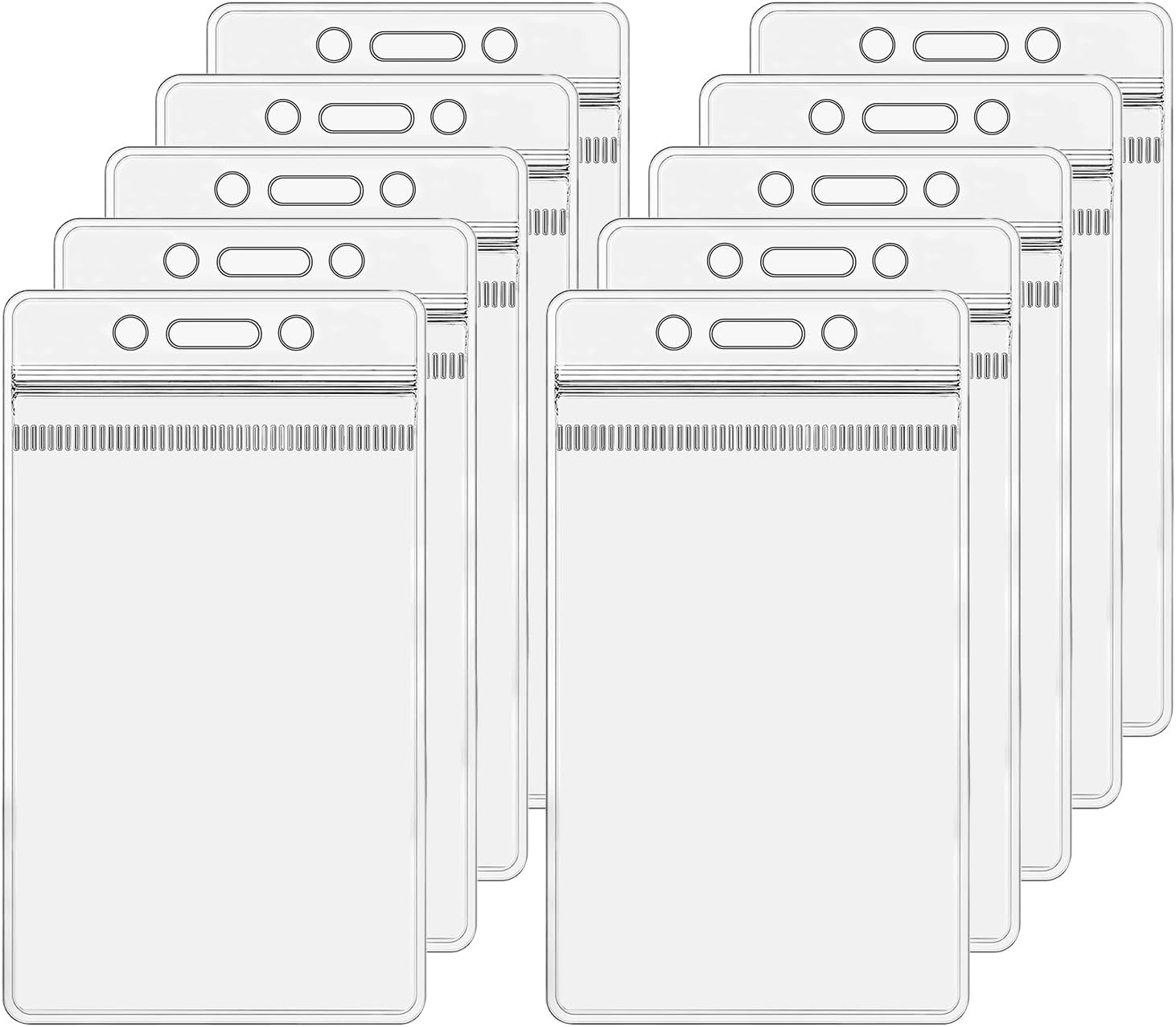 Pack of 10 Vertical Waterproof ID Badge Holders, Clear Plastic Sealable Holders Fits Credit Cards, Name Badge Holders for Office and School