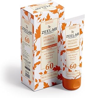Zeelab Sunscreen Lotion SPF 60+ | Broad Spectrum UVA/UVB Protection | Lightweight, Non-Greasy Formula with Aloe Vera, Almo...