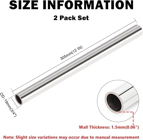 Miniatura 2 de Livabber Tubo redondo de acero inoxidable 304, pared de 0.06 pulgadas x 12 pulgadas de largo, tubo soldable a prueba de óxido para construcción,