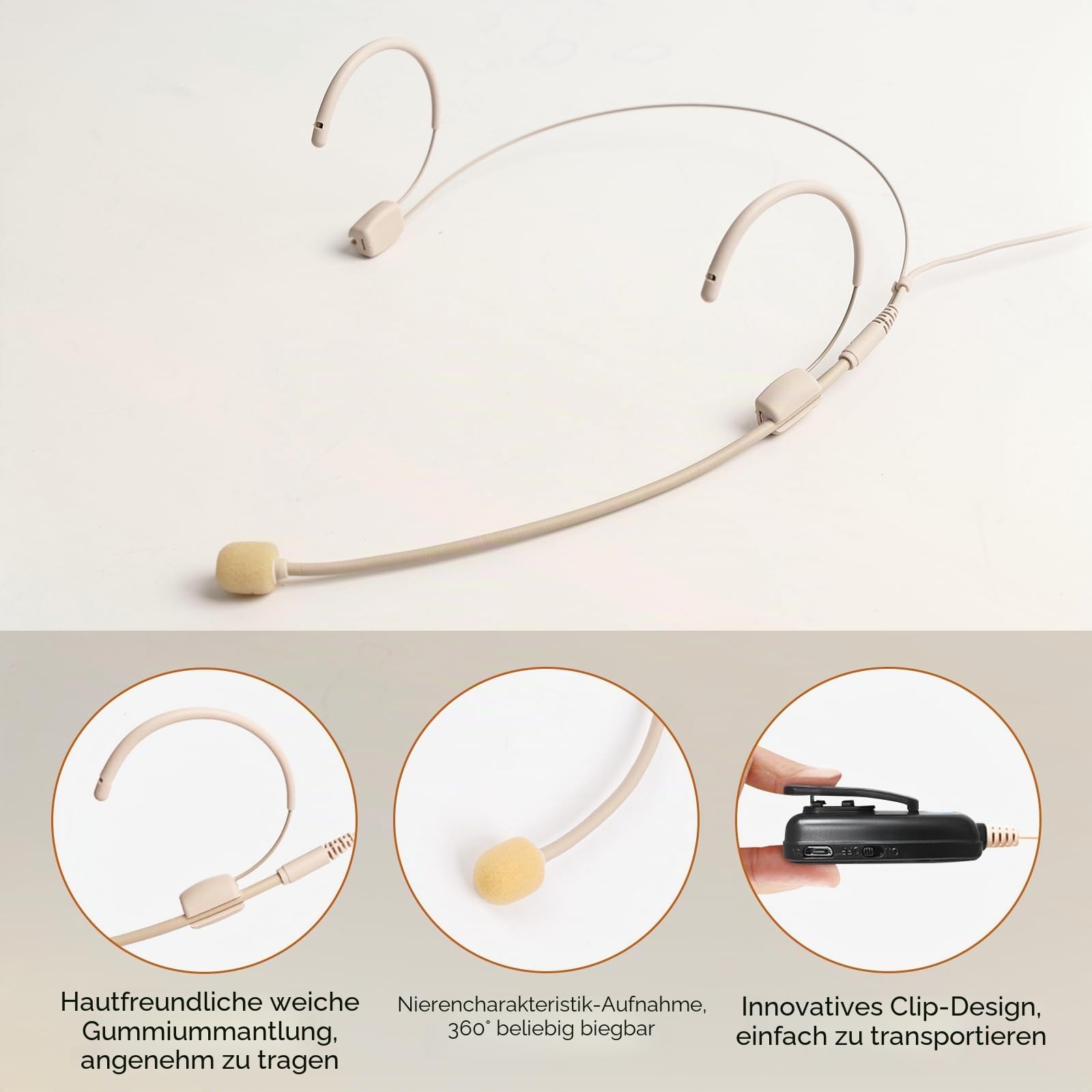 Kabelloses Headset Mikrofon, UHF Hautton Drahtloses Mikrofon Lautsprechersystem, Beigefarbene Sprachverstärker Funkmikrofon, 50m Kabelloser Reichweite, für Lehrer, Reiseleiter, Fitnesstrainer