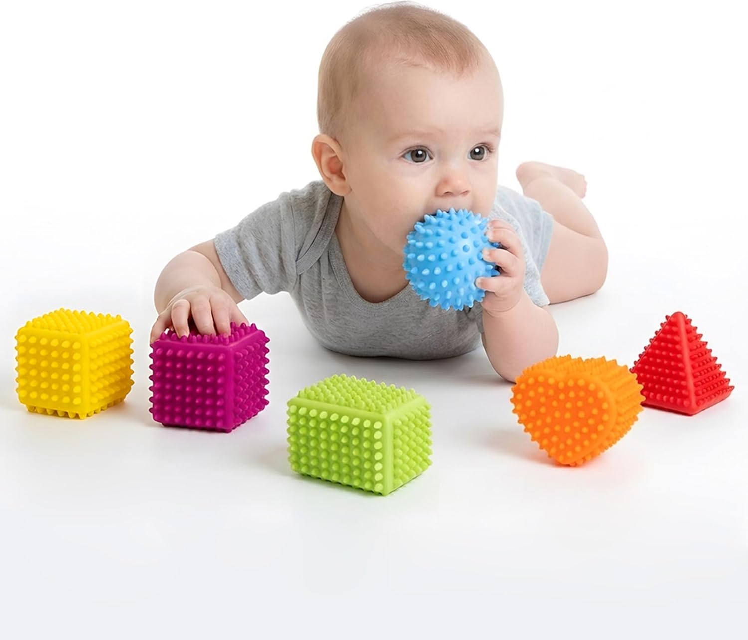 Baby Sensory Balls, Montessori Toys Soft Baby Balls 6 to 12 Months Textured Geometric Shapes for Babies' Sensory Development, Multicolor Bath Gifts Spiky Squeeze Ball for Infant Kids