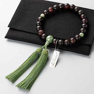 念珠ドットコム ≪選べる2種≫ 数珠 男性用 22玉 黒檀 3天 黒縞瑪瑙・独山玉 正絹房【略式数珠 京念珠 京都 レースアゲート ソーシュライト 葬式 法事 宗派共通 マイ数珠 101220157】【数珠袋プレゼント！】 (B：独山玉)