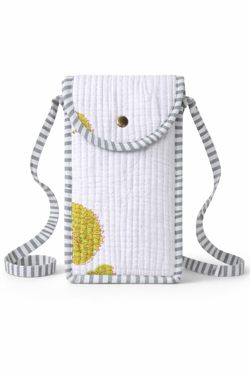 ART & CRAFT Quilted Cotton Mobile Pouch for Women & Girls | Crossbody Sling Phone Bag | Button Closure with Back Zipper Pocket | Travel, Daily Use Small Purse-image-1