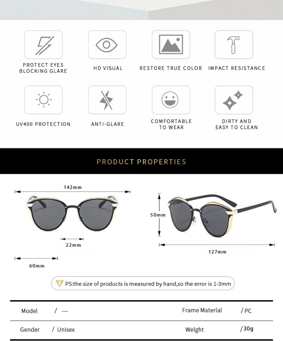 Occhiali da sole polarizzati Cat Eye bicolore unisex, montatura in metallo | Occhiali da sole polarizzati unisex Cat Eye, finitura bicolore a contrasto, UV400, classe 3, per guida, viaggi e feste