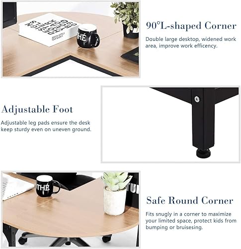 Miniatura 11 de Escritorio de computadora en forma de L de 55 pulgadas que ahorra espacio para juegos, oficina en casa, estudio, mesa de escritura, estación de