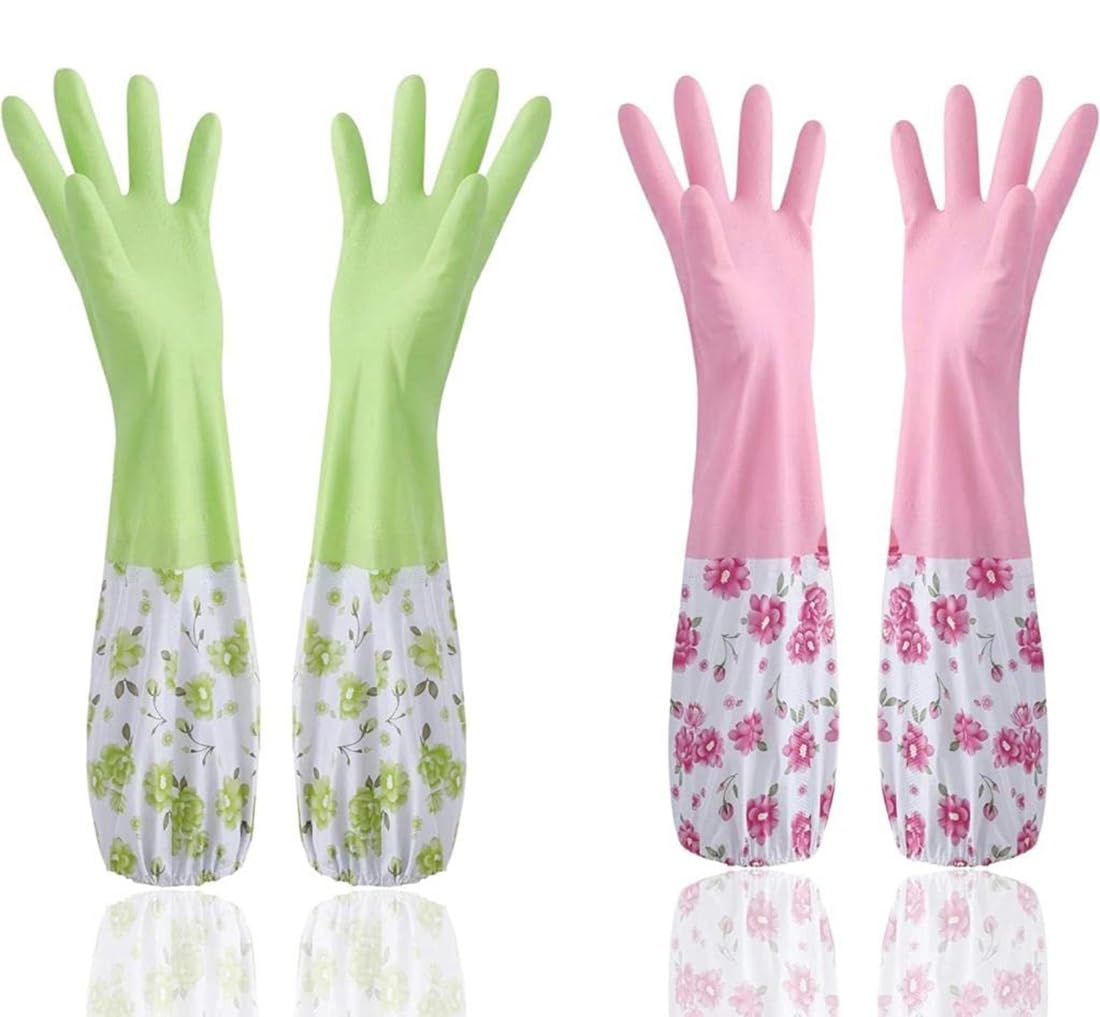 Reusable Waterproof Household Latex Hand Gloves for Kitchen Dish Washing Laundry Cleaning Gardening and Sanitation, pack of 2
