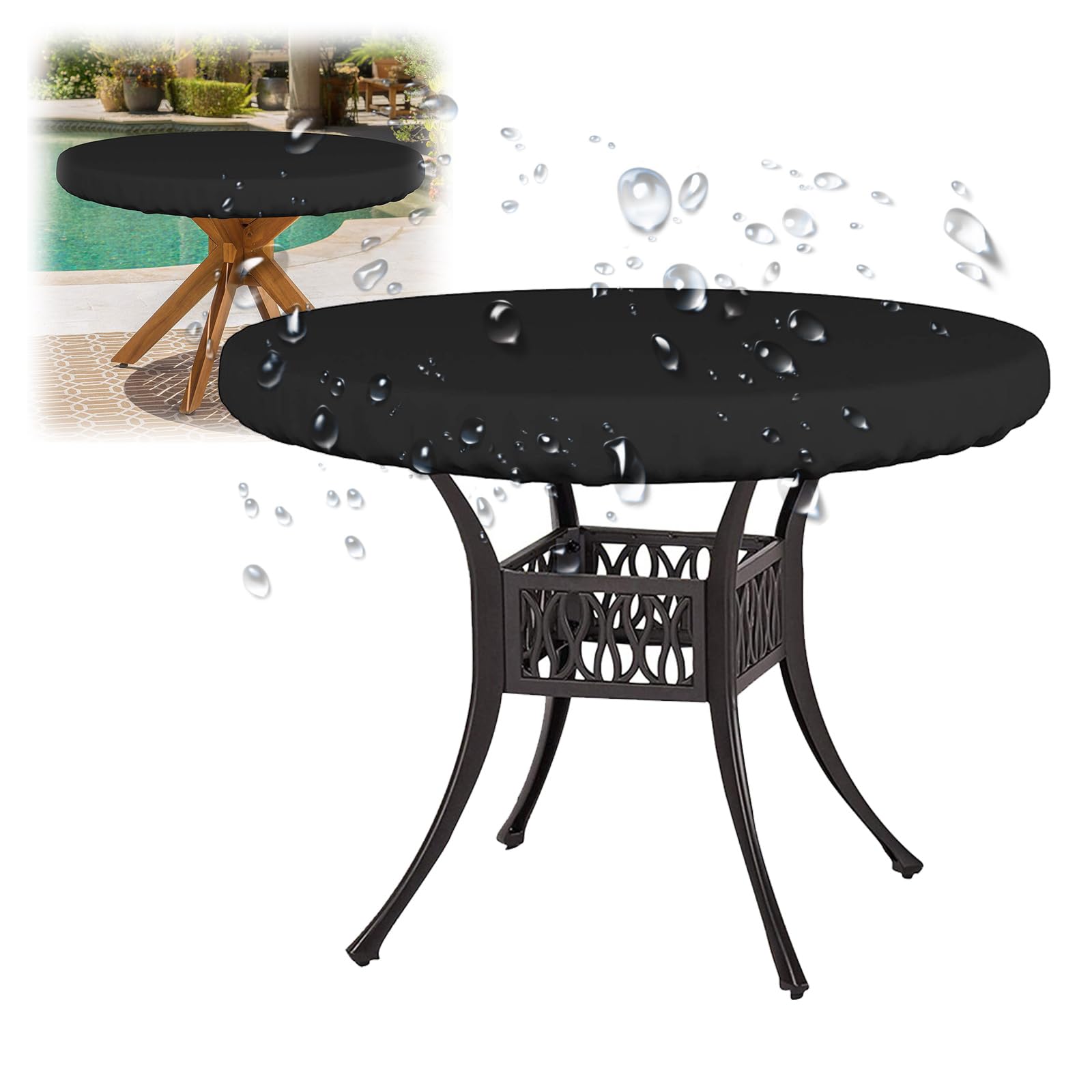 Crysterris Black Waterproof Outdoor Round Table Top Covers, Circular Garden Table Top Covers Protection, Patio Round Table Cover Protector With Drawstring(Size:76 * 10Cm,Color:black)