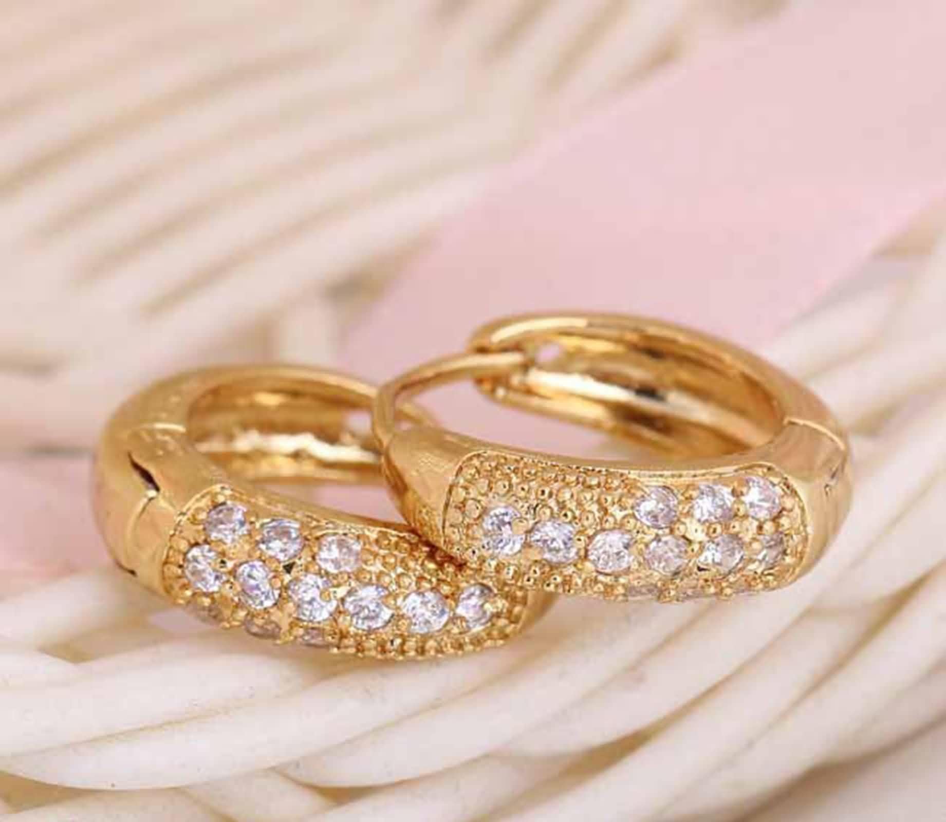 Pendientes de oro de 14 quilates 585 para mujer, joyas auténticas, pendientes de aro de moissanita, pendientes de aro de oro amarillo de 14 quilates, pequeños y auténticos