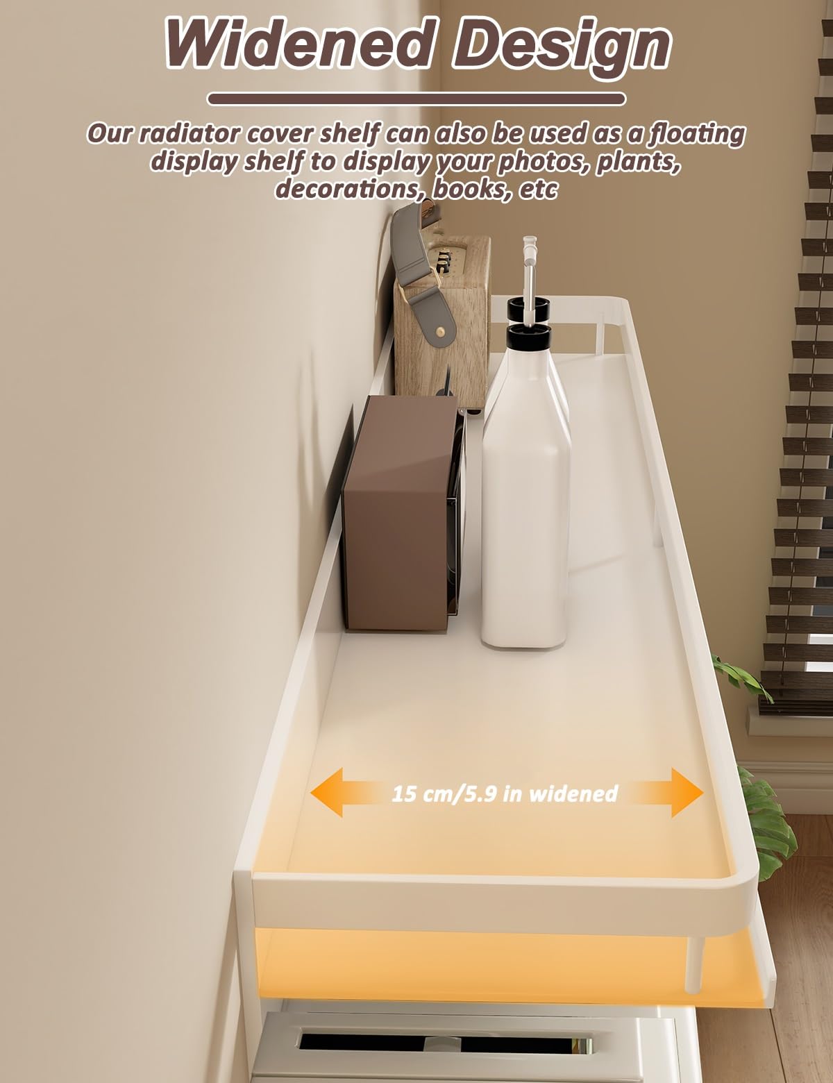 Copertura per termosifone sospesa moderna, bianca, senza fori, antipolvere, antifumo, con portata di 25 kg, 200 cm, riscaldamento efficiente, lati rialzati