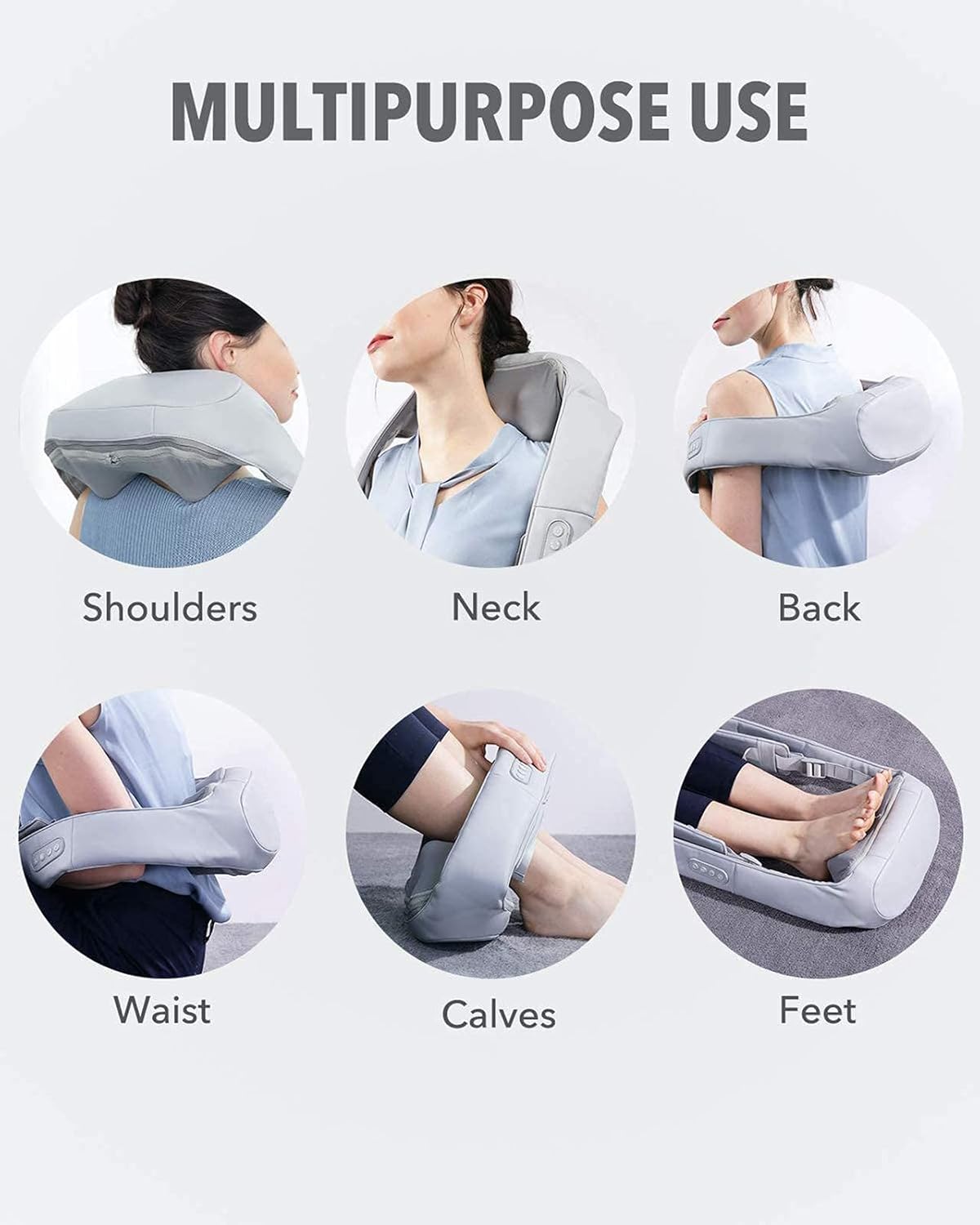 Back Massager with Adjustable Heat and Straps, Shiatsu Neck Massagers for Neck and Back, Shoulder, Foot and Legs ( with Free Handbag ), Gray