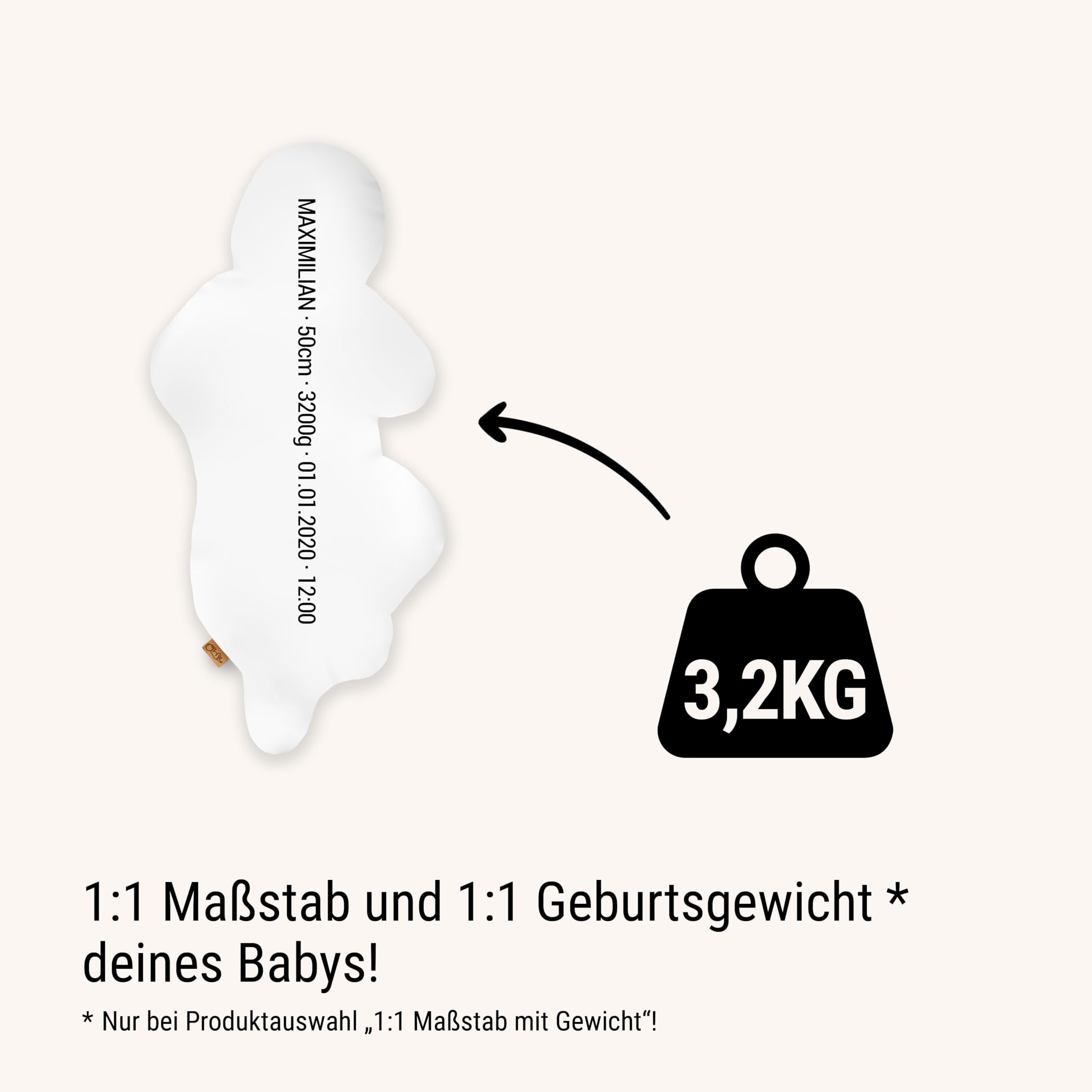 Personalisiertes Geburtskissen Fotokissen zur Geburt 1:1 Maßstab ohne Gewicht | Mit Namen für Neugeborene | Erinnerungen in Originalgröße Jungen Mädchen | Geschenk zur Taufe