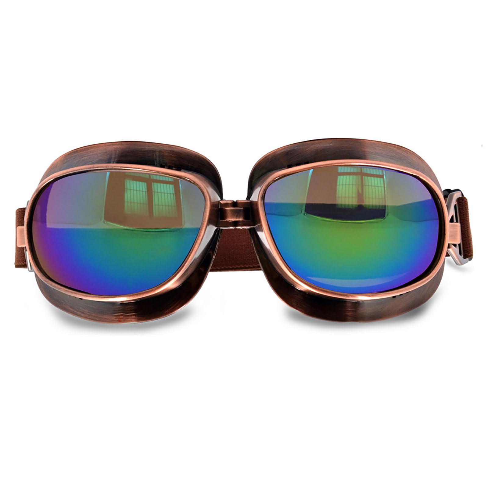 Motorcycle Goggles Vintage Pilot Goggles Retro Motocross Goggle Outdoor Eyewear Sports Glasses for Half Helmet Copper Frame Blue Lens
