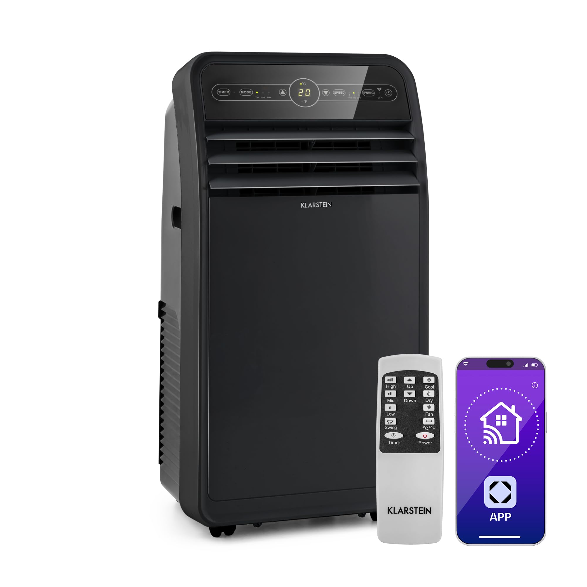 Klarstein Black Air Conditioning Unit, 4-In-1 Smart Portable Air Conditioner, Mini Aircon Unit For Home & Offices, W/Ventilator & Dehumidifier Air Conditioner, Night Mode, Low Consumption 12000 Btu Ac