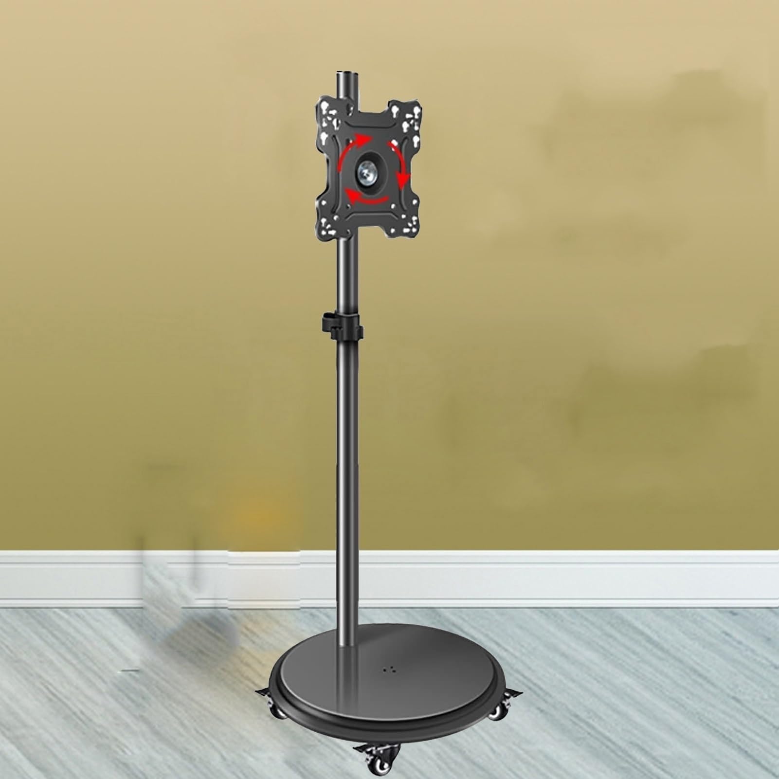 WDSOPK Universal Monitor Floor Stand,Mobile Tv Stand with Wheels, Horizontal and Vertical Screen Rotation Rolling Tv Cart, for 24 to 55 Inch Screens, Up to 30Kg/66Lbs (Black)