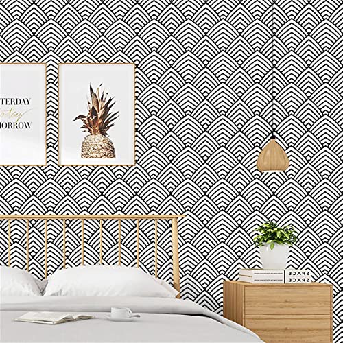 Erfoni Black And White Peel And Stick Wallpaper Geometric Contact Paper 17.7Inchx196.8Inch Modern Chevron Wall Paper Peel And Stick Strip Decorative Removable Self Adhesive Wallpaper Bathroom #TOP2
