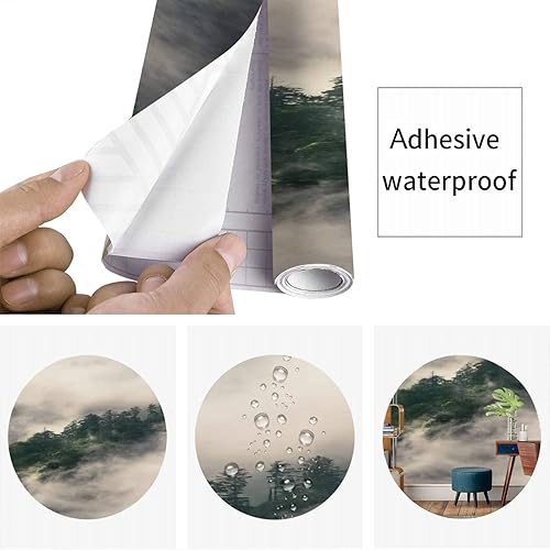 Miniatura 6 de Calcomanía 3D para puerta, diseño de montañas ahumadas, autoadhesivo, extraíble, papel pintado para despegar y pegar, decoración del hogar para