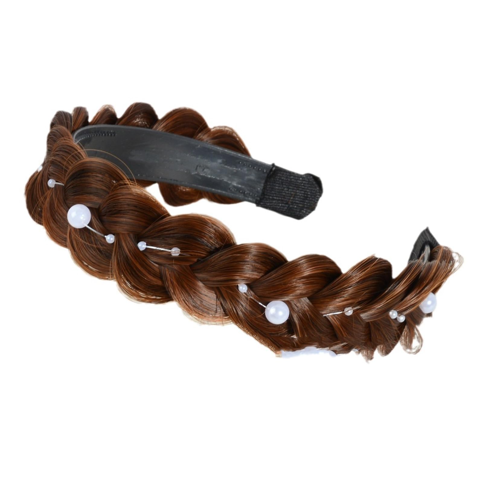 Gofidin Fischgräten-Zopfperücke Als Stirnband, Mit Perlenverzierung, Rutschfest – Damen-Haaraccessoire In Schwarz