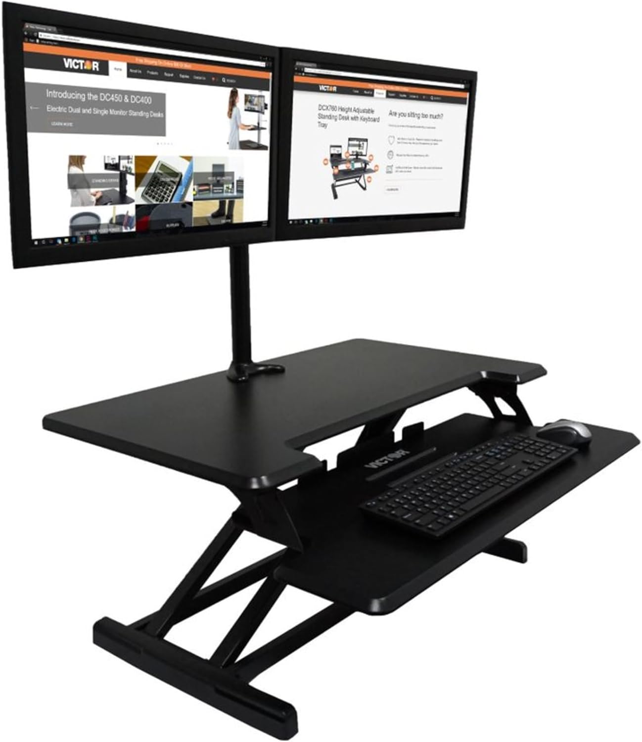 Black Steel Adjustable Standing Desk Converter with Keyboard Tray