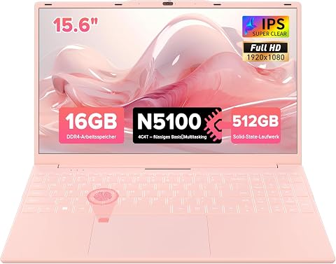 Auusda Laptop 15,6 Zoll Notebook, 16 GB RAM, 512 GB SSD, Prozessor N5100(Beats N4120/5205U CPU), Fingerabdrucksensor, BT5.0, Wifi5, Privacy-Kameraabdeckung, leichtes Notebook für Schule & Büro