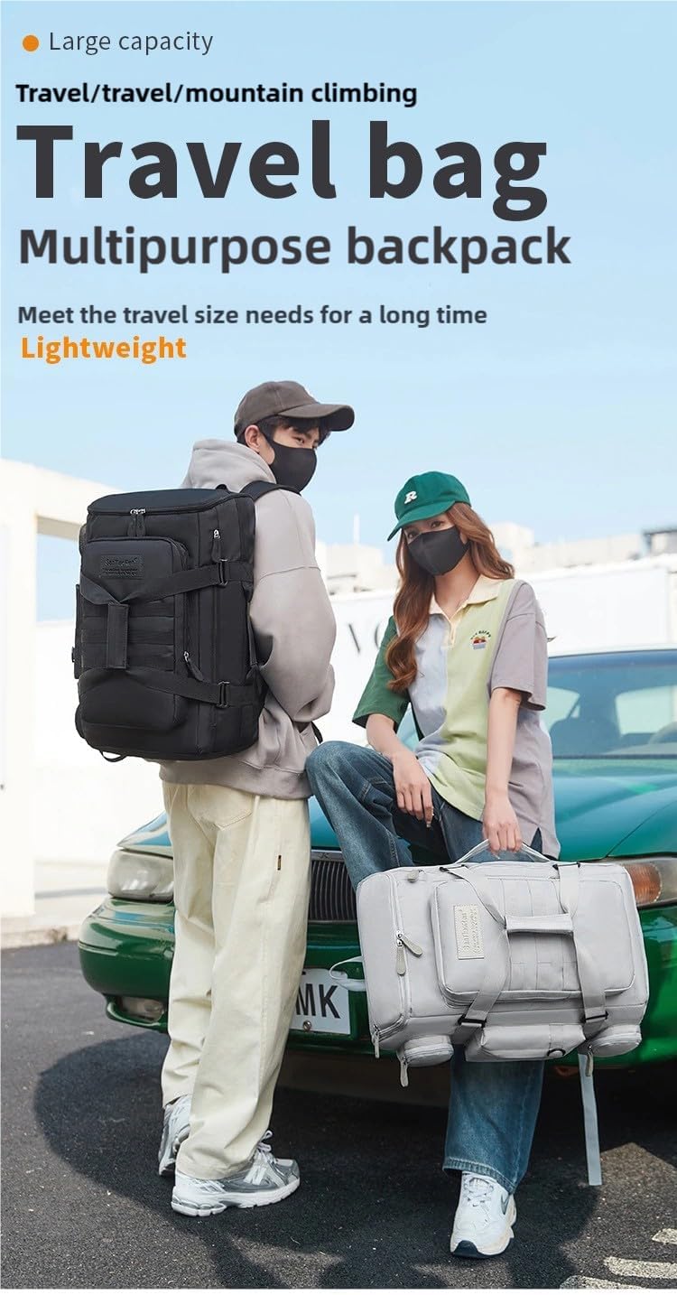 Large capacity travel outdoor bag, hiking tennis, men and women (black)