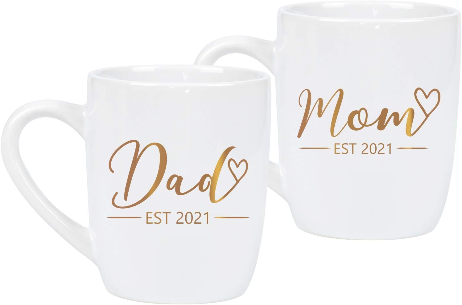 Mom and Dad Mug Set Est 2021, New Mom and Dad Gifts, New Parents Gifts, Mom and Dad Gift Set for New and Expecting Parents to Be, New Pregnancy Announcement Gifts, Gold Printed 12Oz White