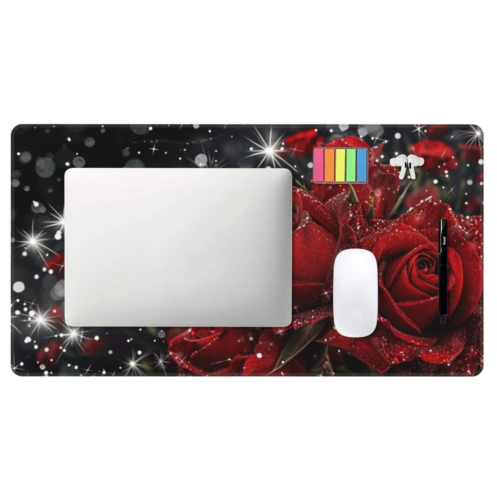 Gaming Mauspad XXL 1400x600x4mm Großes Mousepad mit Ernähten Kanten, Wasserdicht und rutschfest Tastatur Matte, Verbessert Präzision und Geschwindigkeit, für Büro, PC, Laptop Pad Rote Rose Z7519