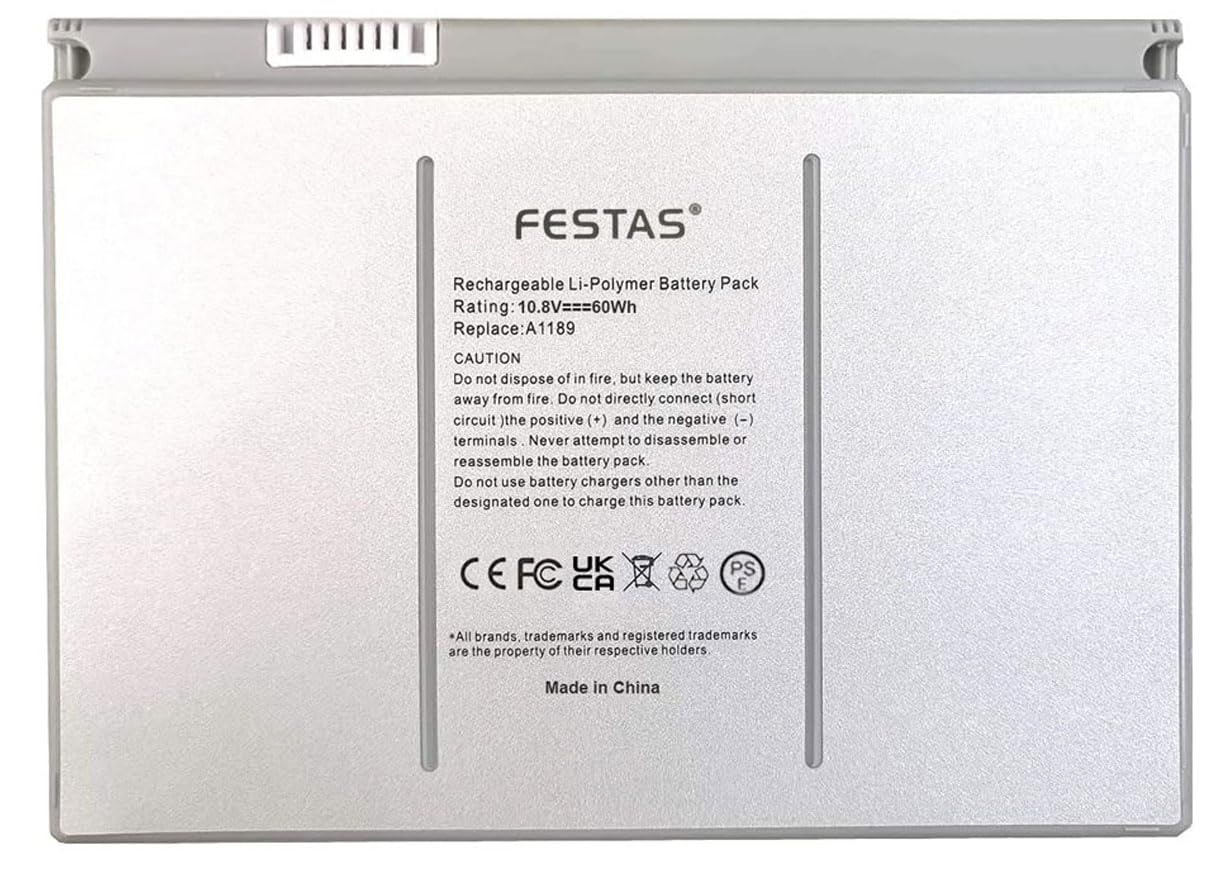 FESTAS Batteria 10,8 V 5600 mAh 60 Wh A1189 Compatibile con MacBook Pro 17" (solo per versione 2006 2007 2008) A1151 MA092 MA092CH/A MA092J/A MA611 MA611*/A MA89 7*/A MAI 897LL/A