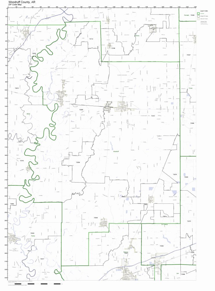 Woodruff County, Arkansas AR ZIP Code Map Not Laminated
