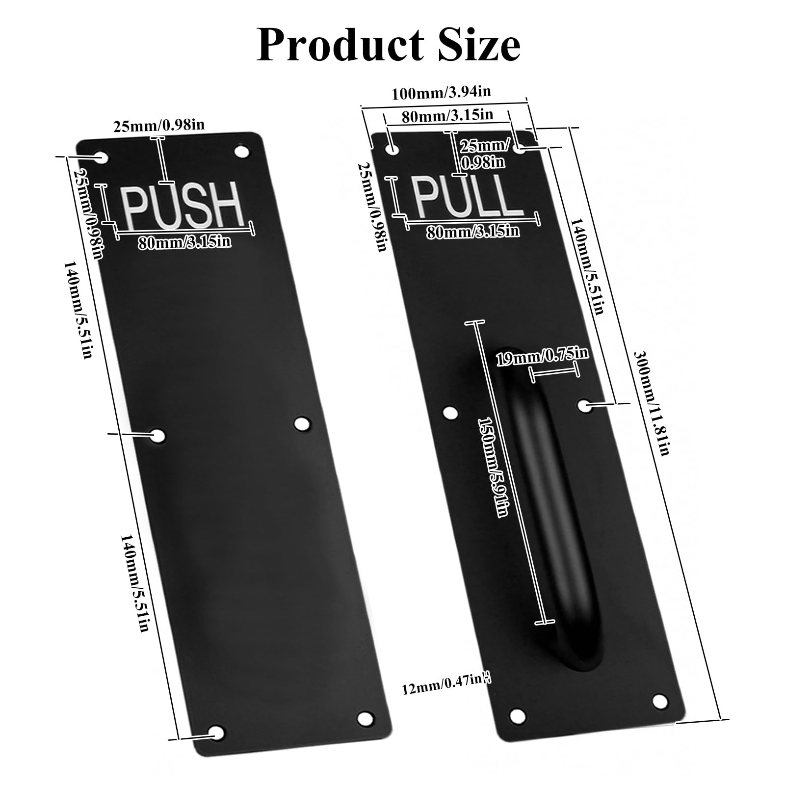 Raheem 2PCS Black Stainless Steel Push Pull Door Handles Heavy Duty Pull Door Handle Plates for Entrance Bathroom, Interior - Image 2