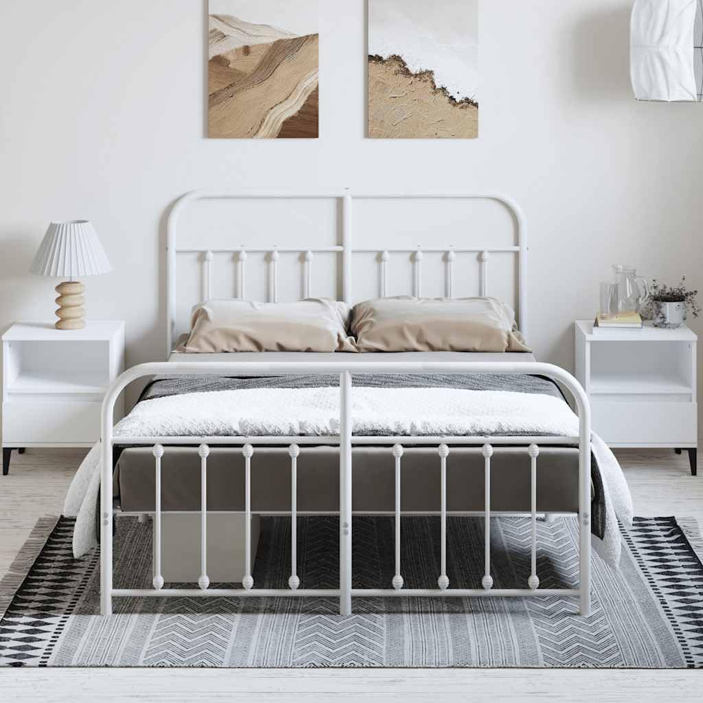 White Powder-Coated Steel Bed Frame 55.9x77.2x39.4 in Sturdy Heavy-Duty Platform Foundation for Bedroom Mattress-Support with Easy Assembly and Under-Bed Storage