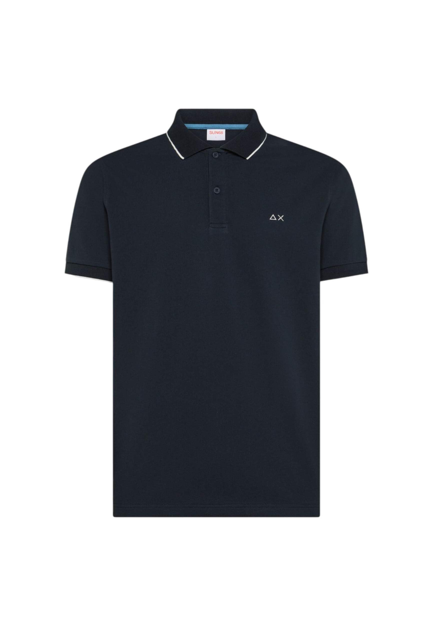 SUN68 Uomo Polo con Dettagli A Contrasto in Cotone Navy Blue