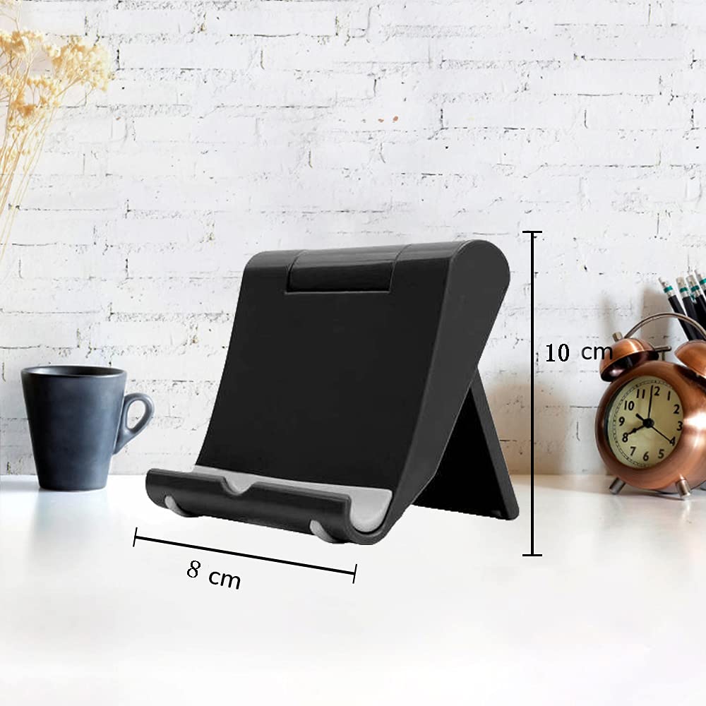 E4M Supporto Pieghevole Porta Cellulare da Tavolo Universale per Smartphone iPhone e Tablet Nero