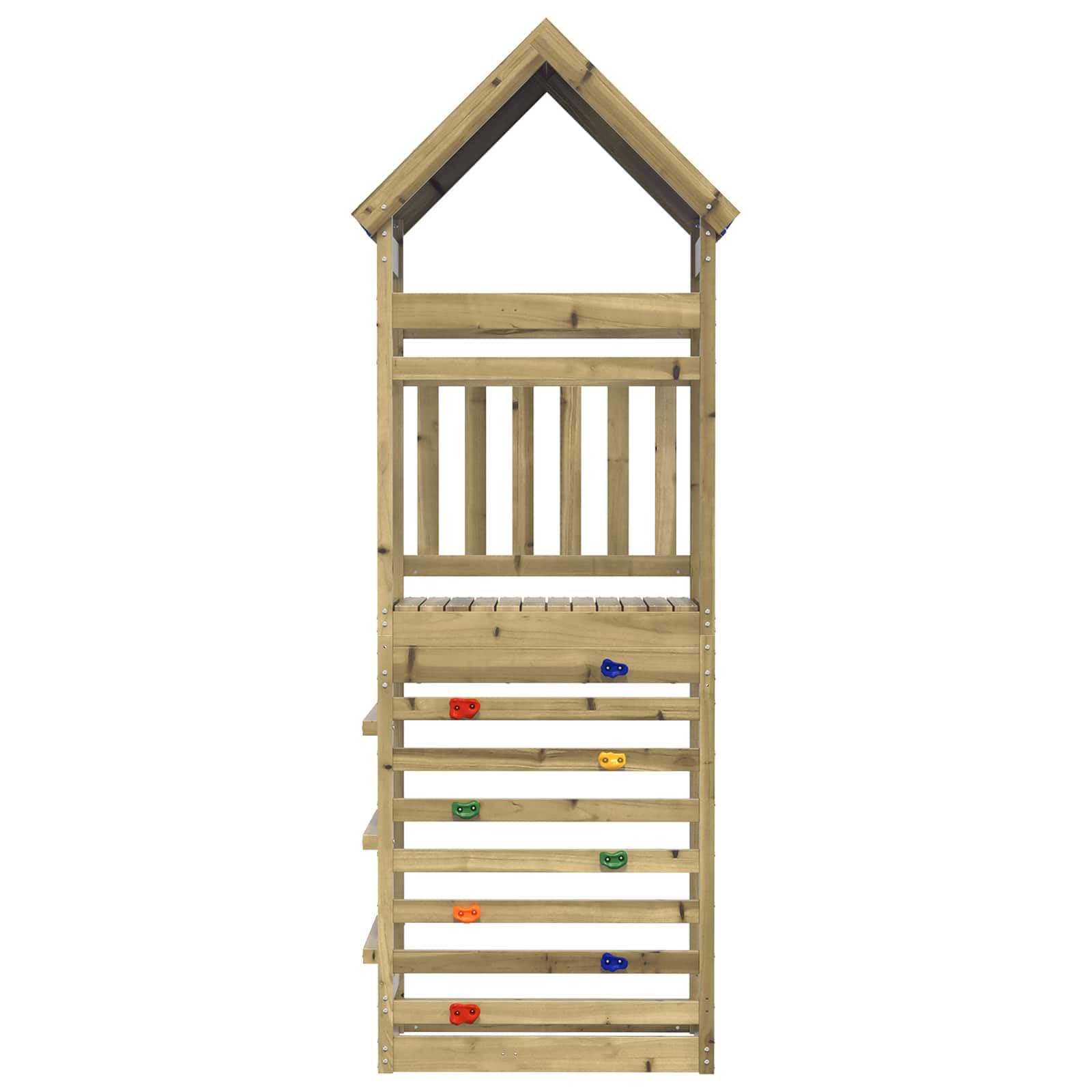 Wieża do zabawy z litego impregnowanego drewna 52,5 x 85 x 265 cm z zestawem akcesoriów, domek do zabawy na świeżym powietrzu dla dzieci, domek ogrodowy, domek na palach, zjeżdżalnia i