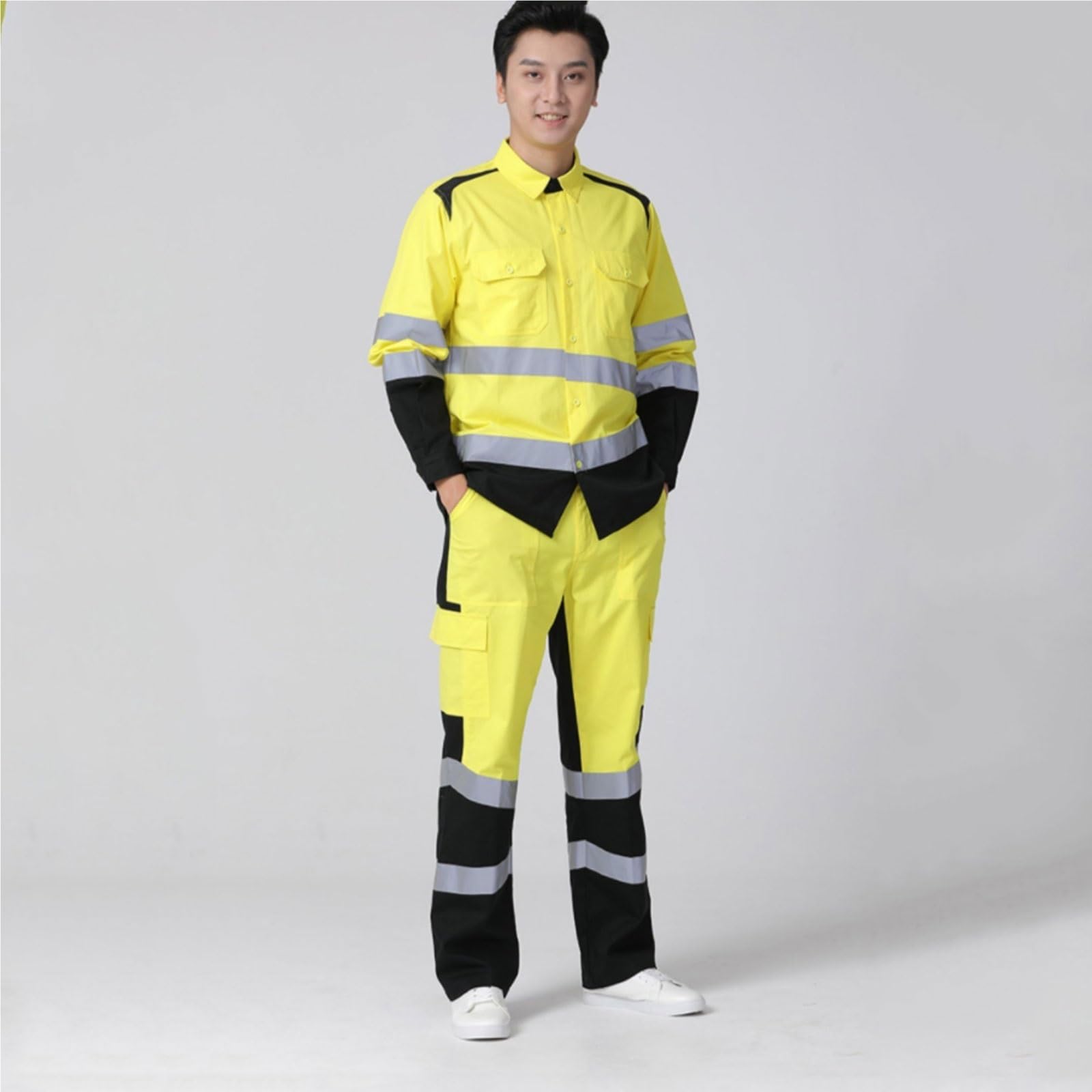 Chaleco reflectante de alta visibilidad, Chaleco de Alta Visibilidad, Reflectante Algodón Rayas Amarillo S-3XL(L)