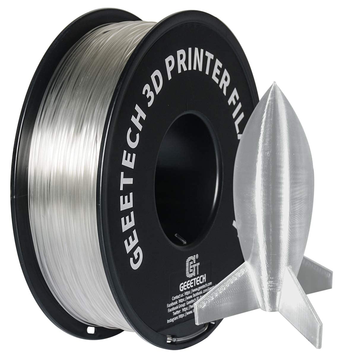 GEEETECH 1.75mm PLA 3D Printer Filament, 1kg Spool, Upgrade Tidy Winding Tangle-Free, Dimensional Accuracy +/- 0.03mm, (Transparent)