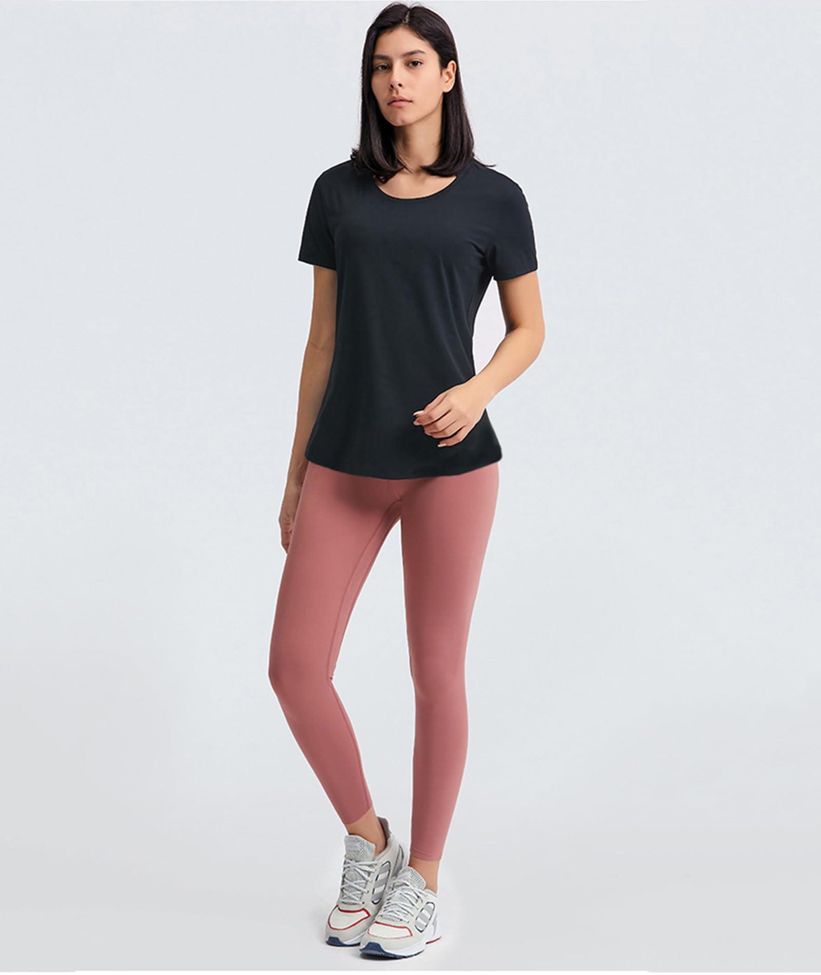 3-Pack T-Shirt a Maniche Lunghe/Corte in Cotone da Donna Top da Allenamento per Signore T-Shirt basiche Aderenti T-Shirt Semplice Girocollo