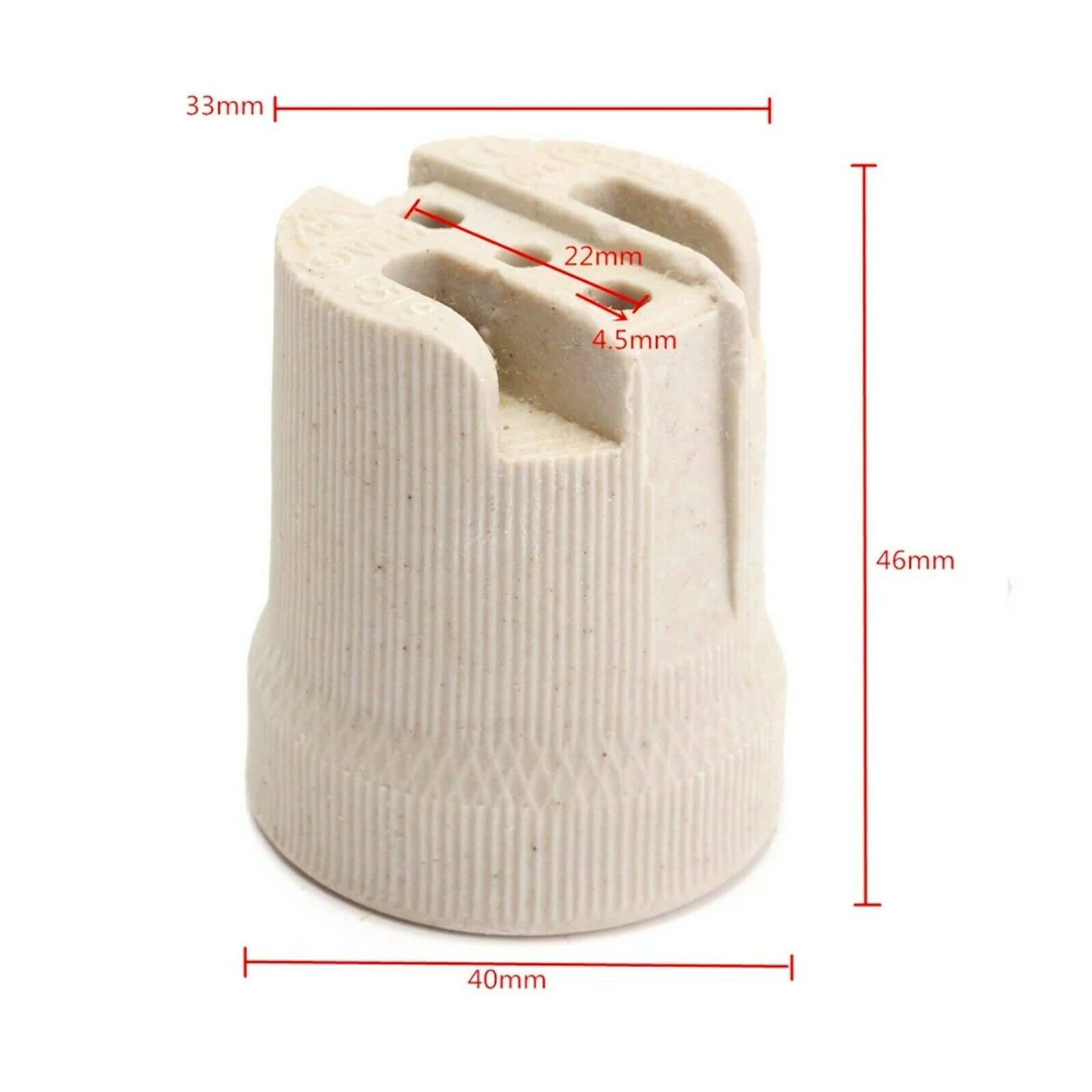 Ceramic Porcelain E27 Lamp Holder 46mm(H) × 40mm(W) × 33mm(L) Edison Screw Light Bulb Socket - Image 2