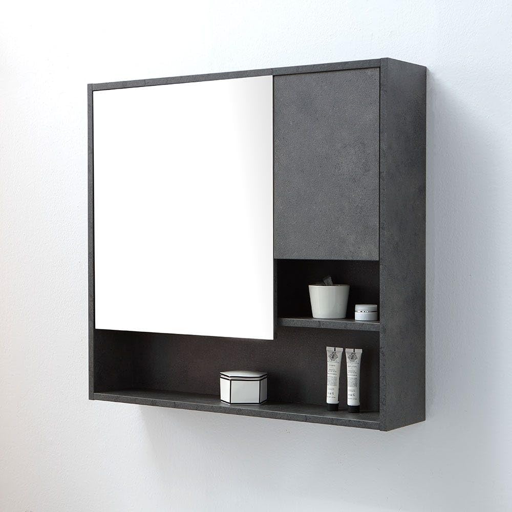 Kiamami Valentina - Mueble de baño 80cm, 2 cajones Gris Industrial, Patas de Acero y Espejo contenedor | Viena