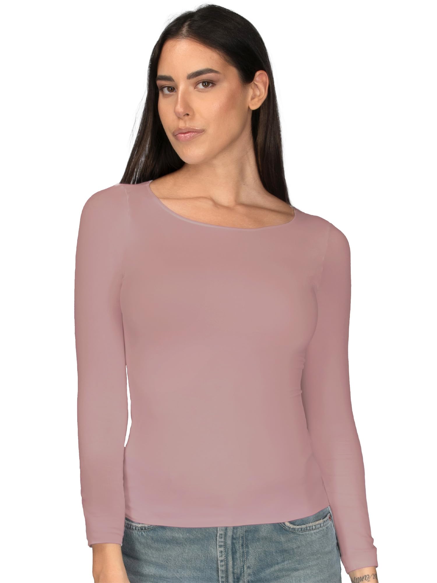 Maglia in Cashmere e Modal, T-Shirt Maniche Lunghe con Girocollo, Calda e Morbida