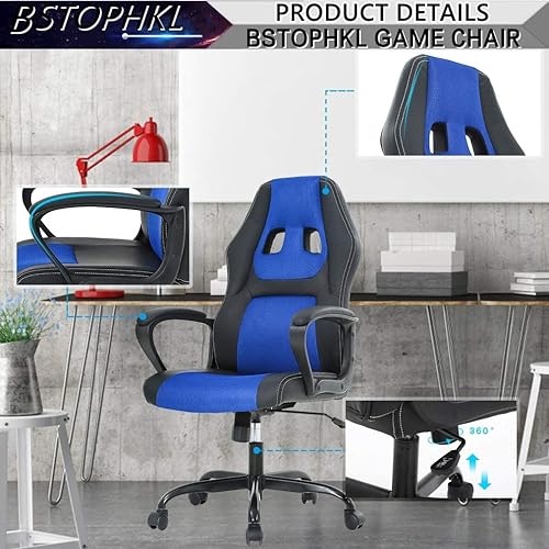 Miniatura 7 de Silla de oficina ergonómica para videojuegos, silla reclinable ajustable para computadora con soporte lumbar, reposabrazos y reposacabezas, silla