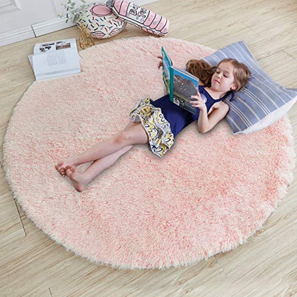 Banchmark Home Furnishings Extra Soft Round Rug Carpet for Bedroom Drawing roomFluffy Circle Rug for Kids Room,Shaggy Throw Rug for Nursery Room Plain 2inch Piles Hight