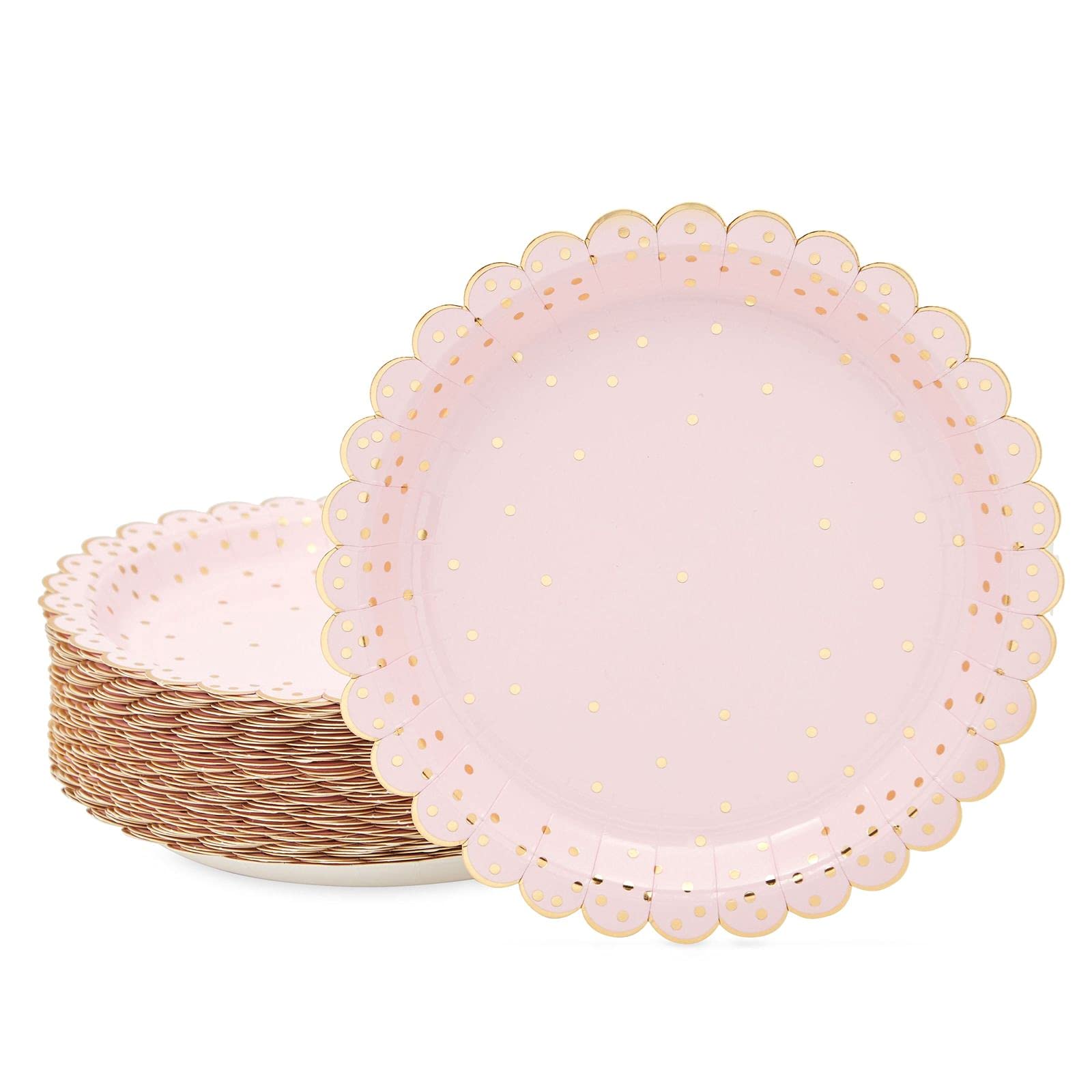 Sparkle and Bash Scalloped Polka Dot Paper Plates, Rose Gold 30th Birthday  Decorations for Her (7 in), Pack of 48