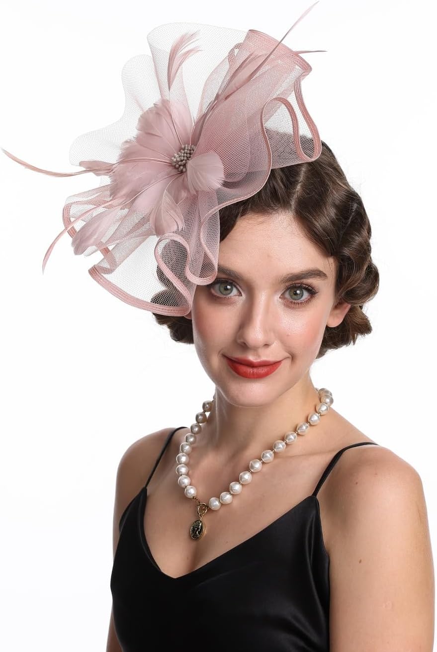 SAFERIN Fascinator for Women Hair Clip Hat Bowler Feather Flower Veil Wedding Party Hat Tea Hat - Image 2