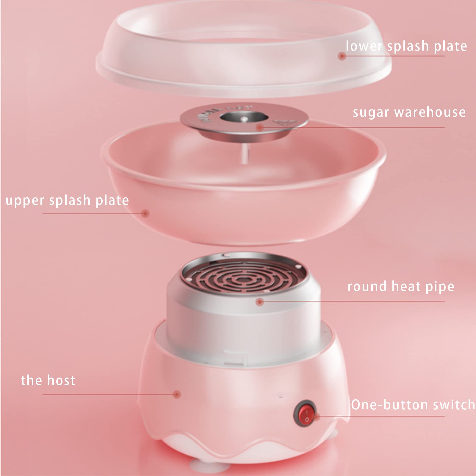 Máquina de algodón de azúcar, Interruptor de un botón, minimáquina eléctrica de algodón de azúcar Completamente automática para Regalo de niños, Fiesta Familiar de cumpleaños, Acci